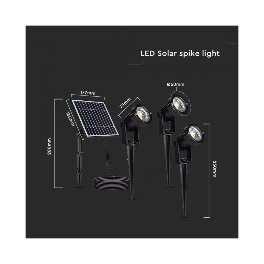 LOT 3x Lampe solaire extérieure 3xLED/1,2W/3,7V IP65 3000K 4000 mAh