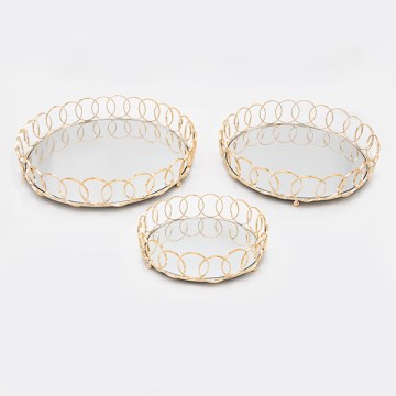 LOT 3x Plateau décoratif d. 27/33/37 cm doré