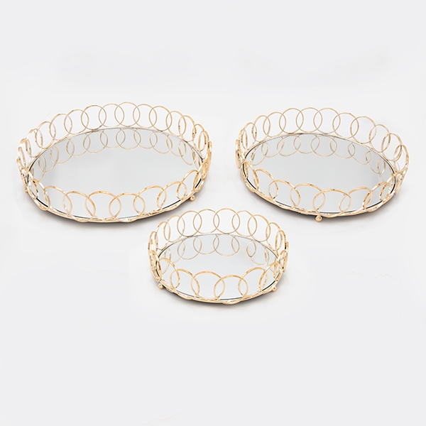 LOT 3x Plateau décoratif d. 27/33/37 cm doré