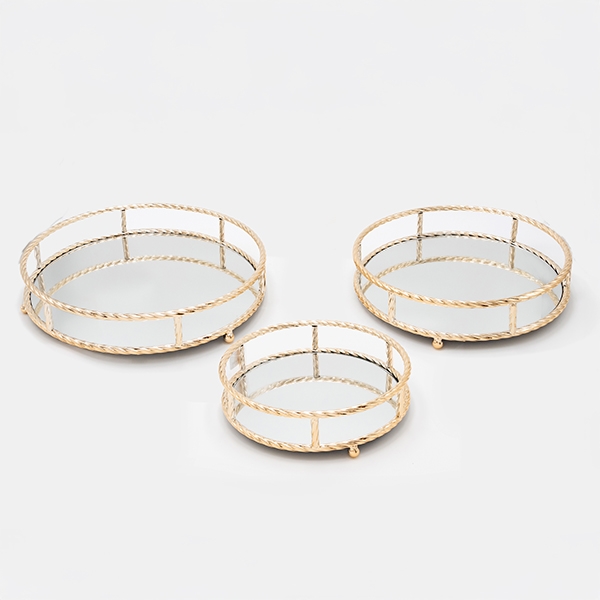 LOT 3x Plateau décoratif d. 27/33/37 cm doré