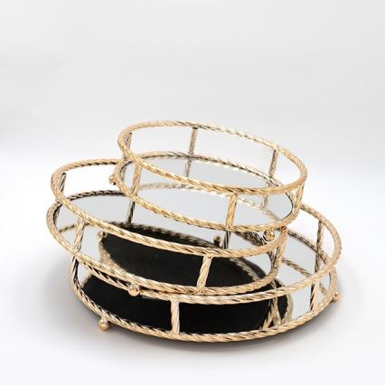 LOT 3x Plateau décoratif d. 27/33/37 cm doré