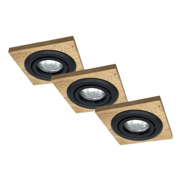 LOT 3x Spot encastrable TOBBY 1xG9/20W/230V 11,5x11,5 cm chêne/noir