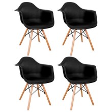 LOT 4x Chaise de repas NEREA 81x61 cm noir/hêtre