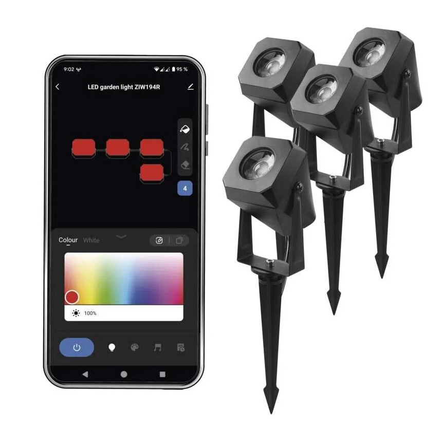 LOT 4x Lampe d'extérieur RGBIC à intensité variable LED/7W/230V 3000-6500K IP65 Wi-Fi Tuya