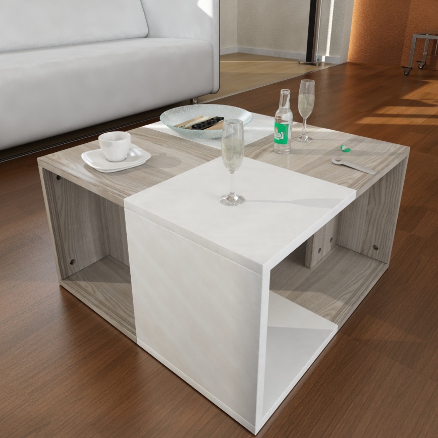 LOT 4x Table d'appoint blanc/marron
