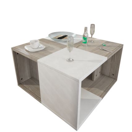 LOT 4x Table d'appoint blanc/marron
