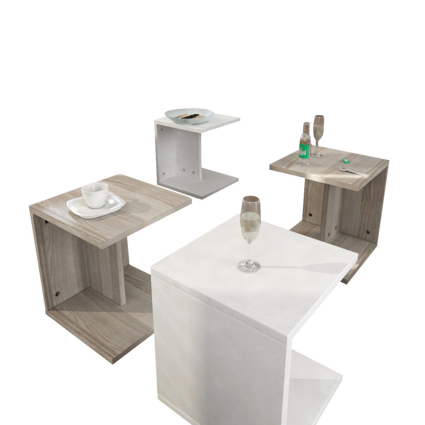 LOT 4x Table d'appoint blanc/marron