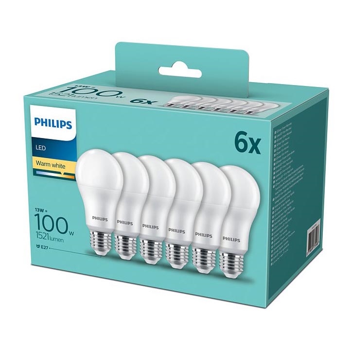 LOT 6x Ampoules LED Philips A60 E27/13W/230V 2700K