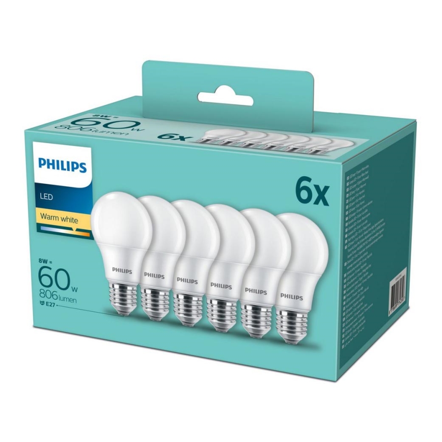 LOT 6x Ampoules LED Philips E27/8W/230V 2700K