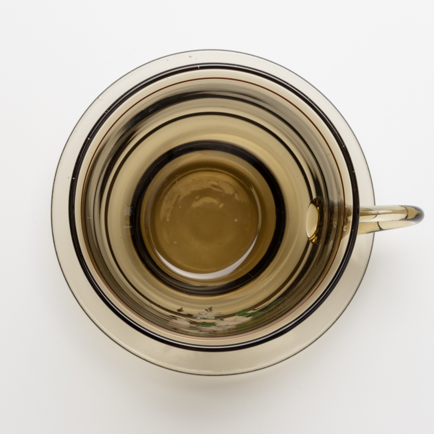 Lot 6x tasse en verre avec une soucoupe et 1x sucrier fumé bouquet no. 4