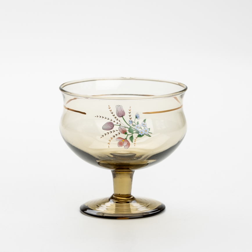 Lot 6x tasse en verre avec une soucoupe et 1x sucrier fumé bouquet n° 2
