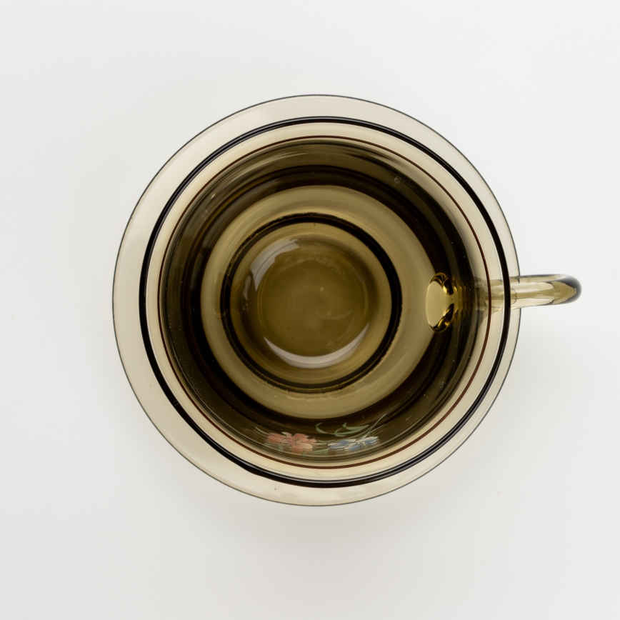 Lot 6x tasse en verre avec une soucoupe et 1x sucrier fumé bouquet n° 3