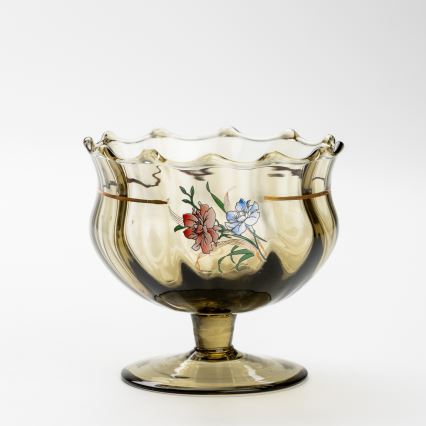 Lot 6x tasse en verre avec une soucoupe et 1x sucrier fumé bouquet n° 3
