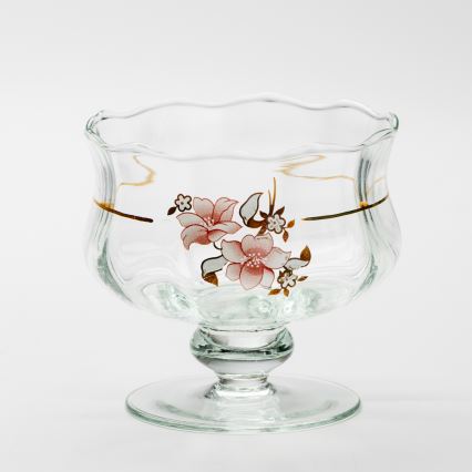 Lot 6x tasse en verre avec une soucoupe et 1x sucrier transparent bouquet n° 2