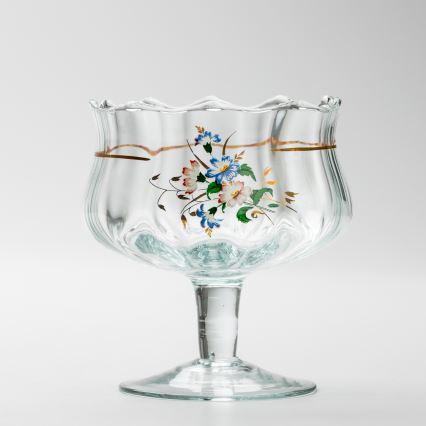 Lot 6x tasse en verre avec une soucoupe et 1x sucrier transparent bouquet n° 3
