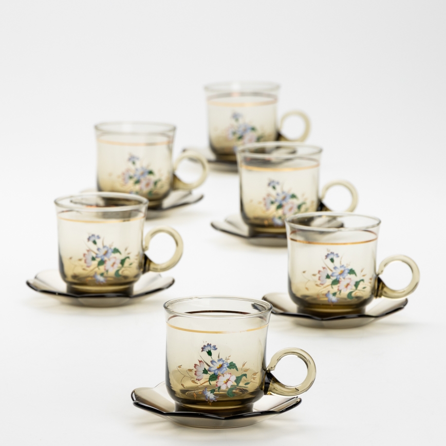Lot 6x tasse en verre avec une soucoupe fumé bouquet no. 5