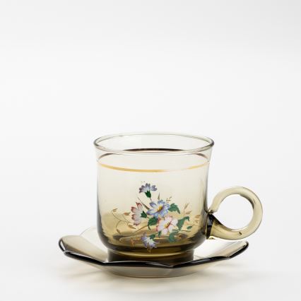 Lot 6x tasse en verre avec une soucoupe fumé bouquet no. 5