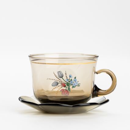 Lot 6x tasse en verre avec une soucoupe fumé bouquet n° 2