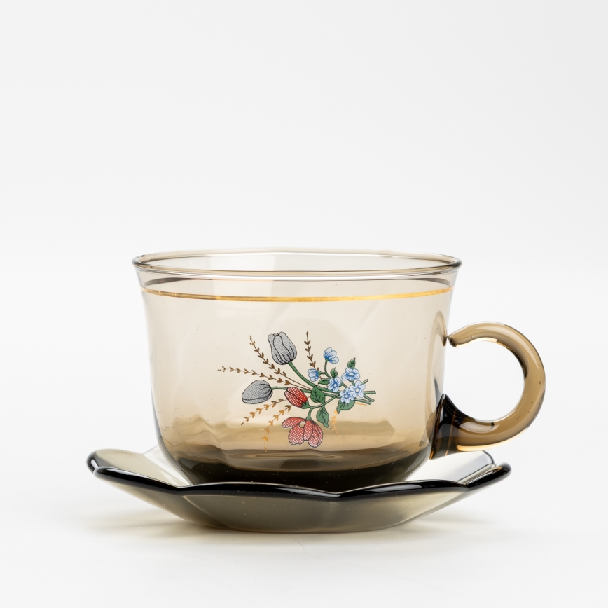 Lot 6x tasse en verre avec une soucoupe fumé bouquet n° 2