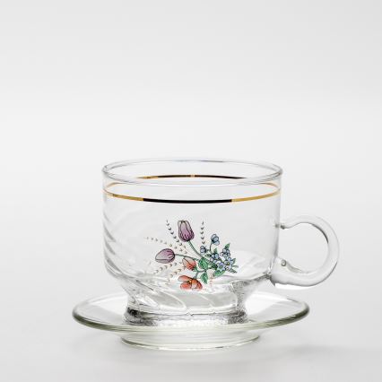 Lot 6x tasse en verre avec une soucoupe transparent bouquet no. 5
