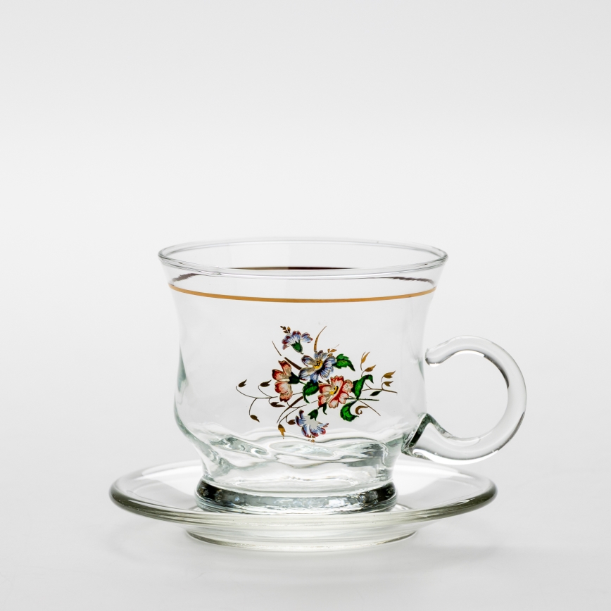 Lot 6x tasse en verre avec une soucoupe transparent bouquet n° 2