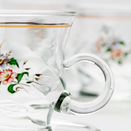 Lot 6x tasse en verre avec une soucoupe transparent bouquet n° 2