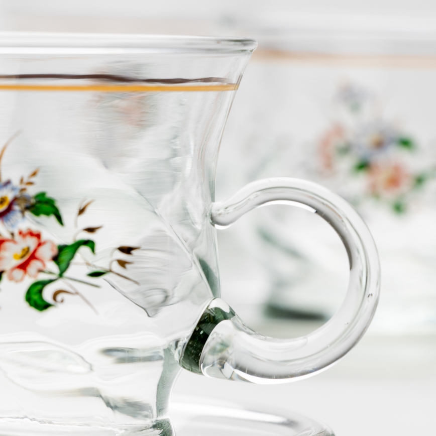 Lot 6x tasse en verre avec une soucoupe transparent bouquet n° 2
