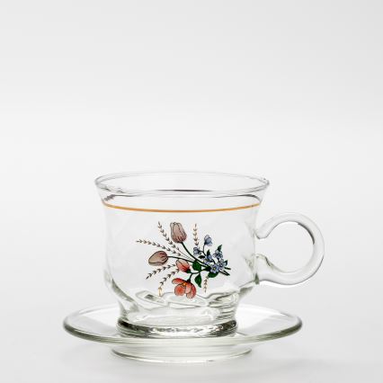 Lot 6x tasse en verre avec une soucoupe transparent bouquet n° 3
