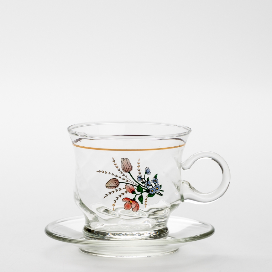 Lot 6x tasse en verre avec une soucoupe transparent bouquet n° 3