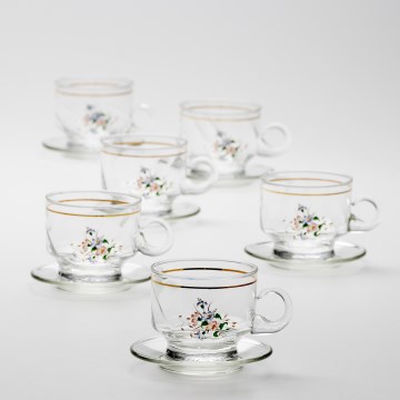 Lot 6x tasse en verre avec une soucoupe transparent bouquet n° 8