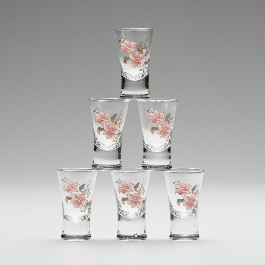 Lot 6x verre à liqueur avec un motif de bouquet n° 2