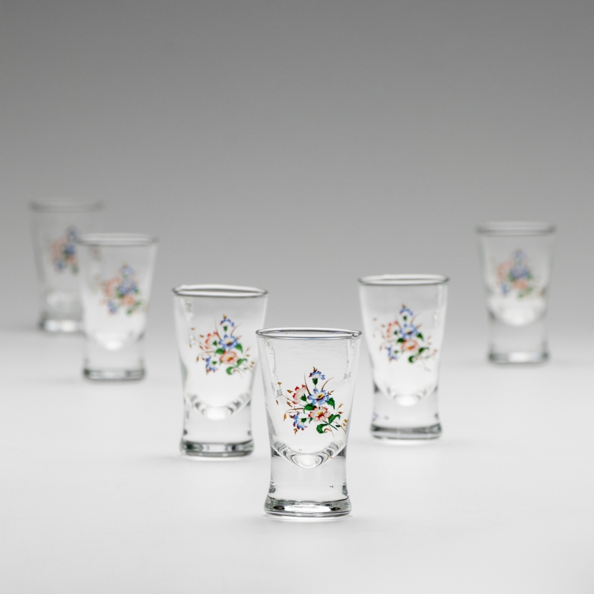 Lot 6x verre à liqueur avec un motif de bouquet n° 3