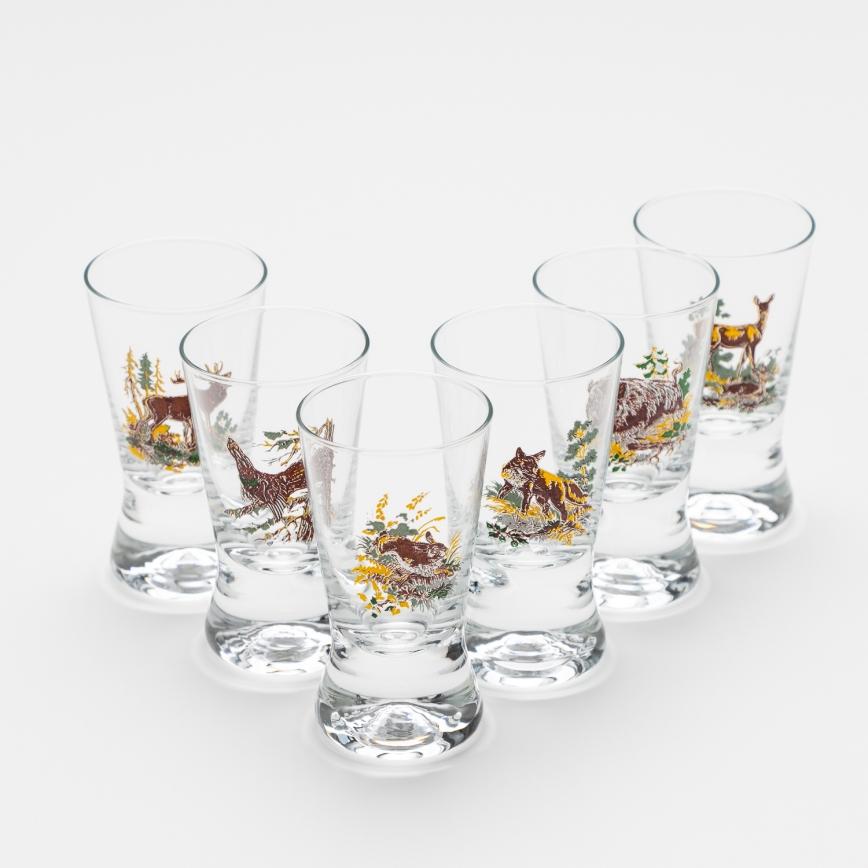 Lot 6x verre à liqueur avec un motif de chasse