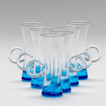 Lot 6x verre à liqueur avec une poignée bleu