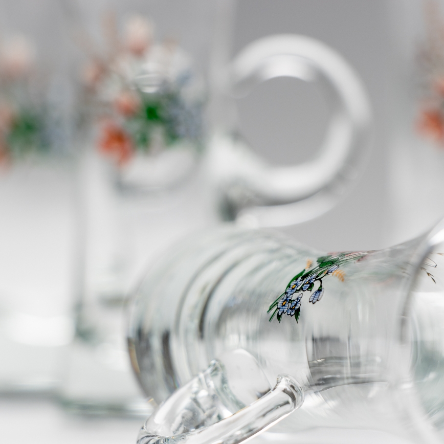 Lot 6x verre à liqueur avec une poignée transparent avec un motif de bouquet n° 3