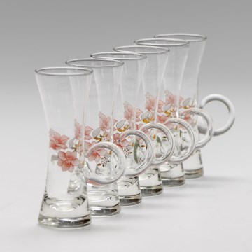 Lot 6x verre à liqueur avec une poignée transparent avec un motif de bouquet n° 4