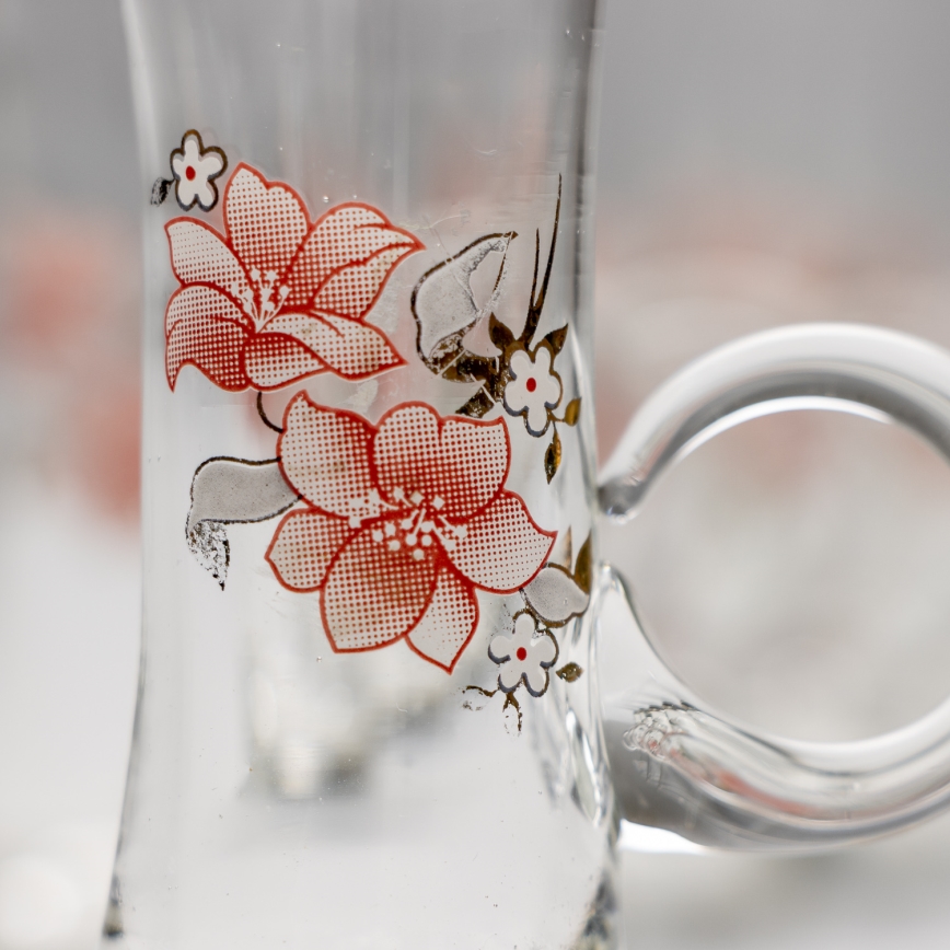 Lot 6x verre à liqueur avec une poignée transparent avec un motif de bouquet n° 4