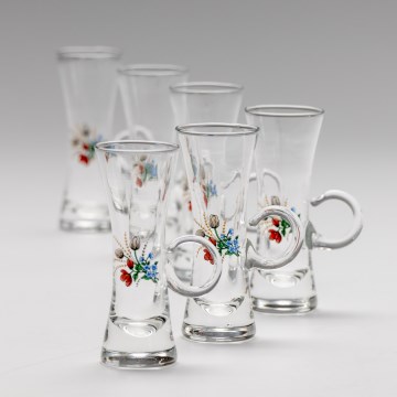 Lot 6x verre à liqueur avec une poignée transparent avec un motif de bouquet n° 5