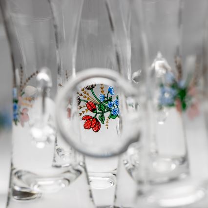 Lot 6x verre à liqueur avec une poignée transparent avec un motif de bouquet n° 5