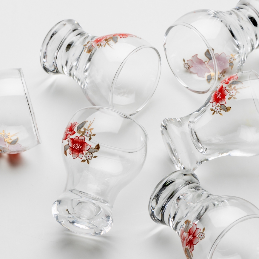 Lot 6x verre à liqueur transparent - modèle de fleur n° 2