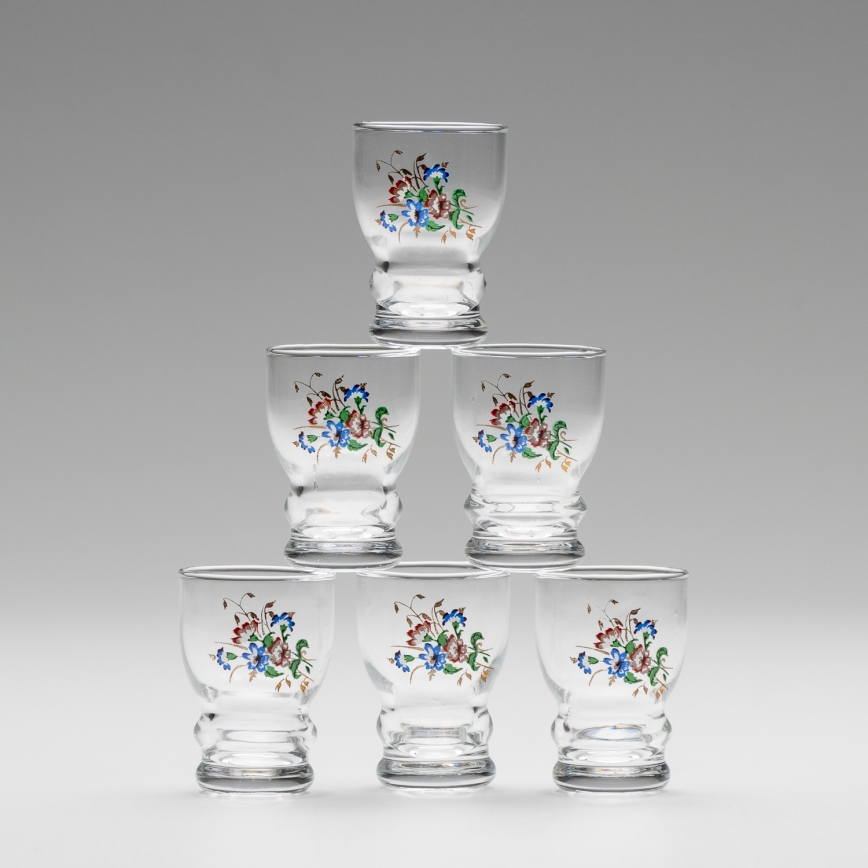 Lot 6x verre à liqueur transparent - motif floral no. 5
