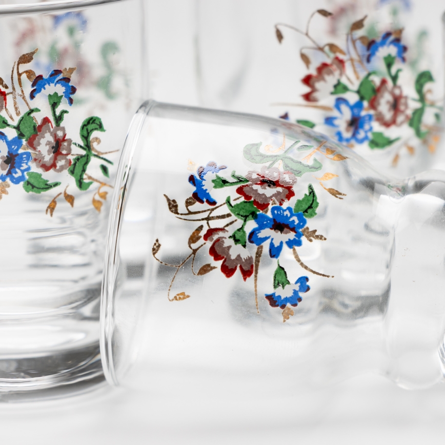 Lot 6x verre à liqueur transparent - motif floral no. 5