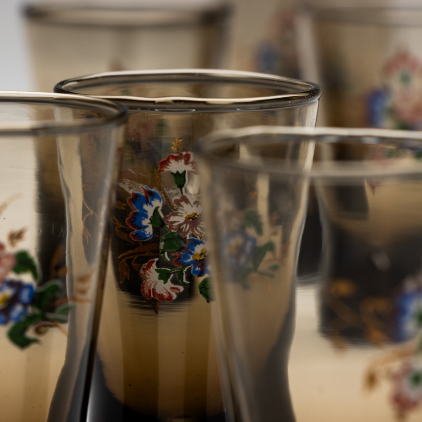 Lot 6x verre à shot fumé avec un motif de bouquet n° 2
