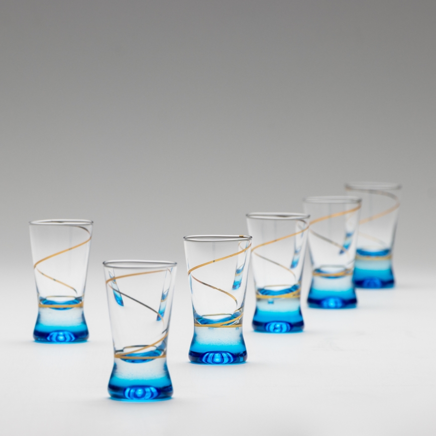 Lot 6x verre à shot 25 mm transparent bleu