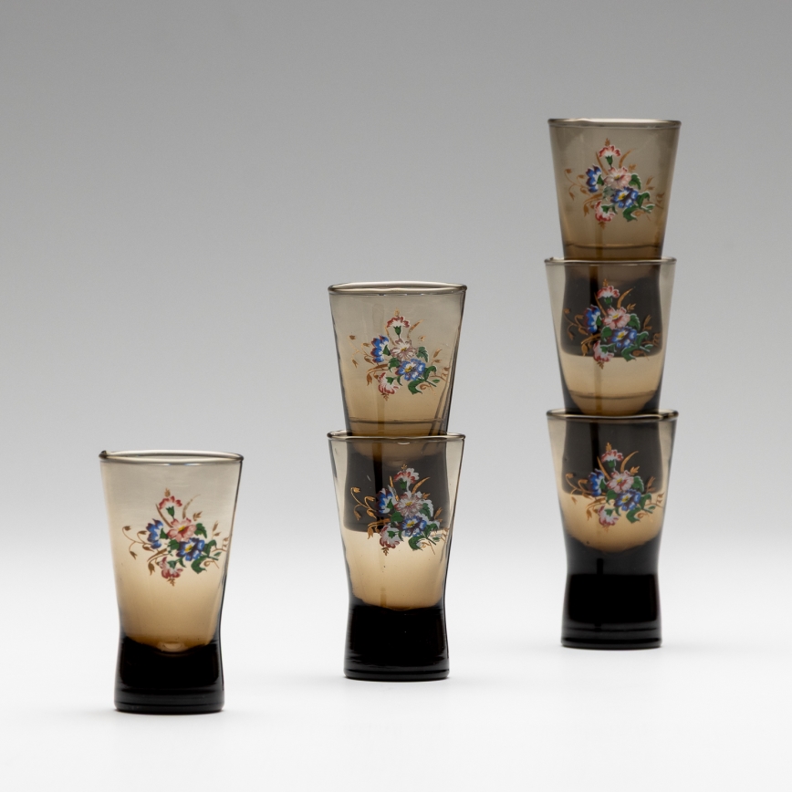Lot 6x verre à shot fumé avec un motif de bouquet n° 2