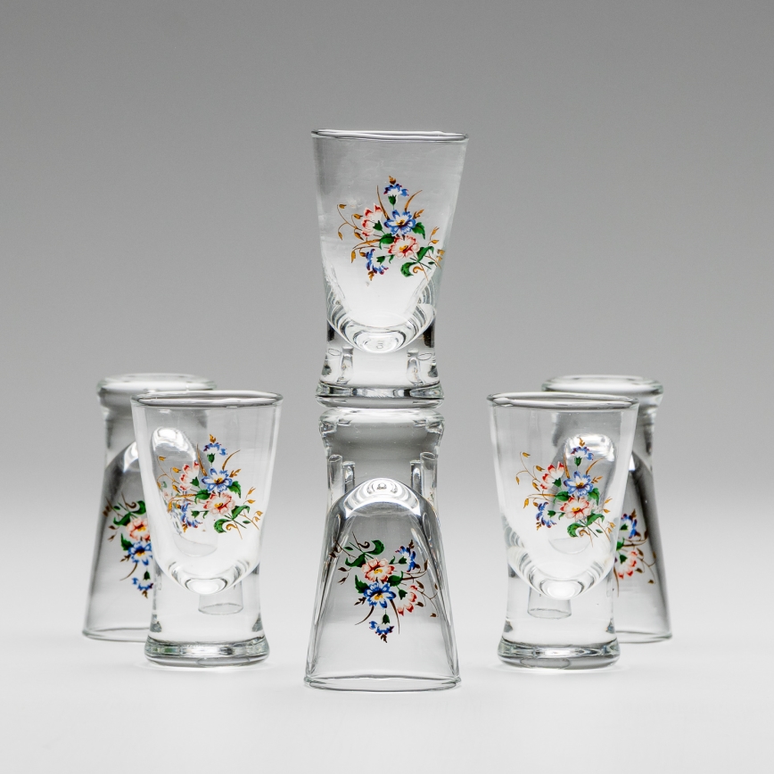 Lot 6x verre à shot transparent avec un motif de bouquet n° 3