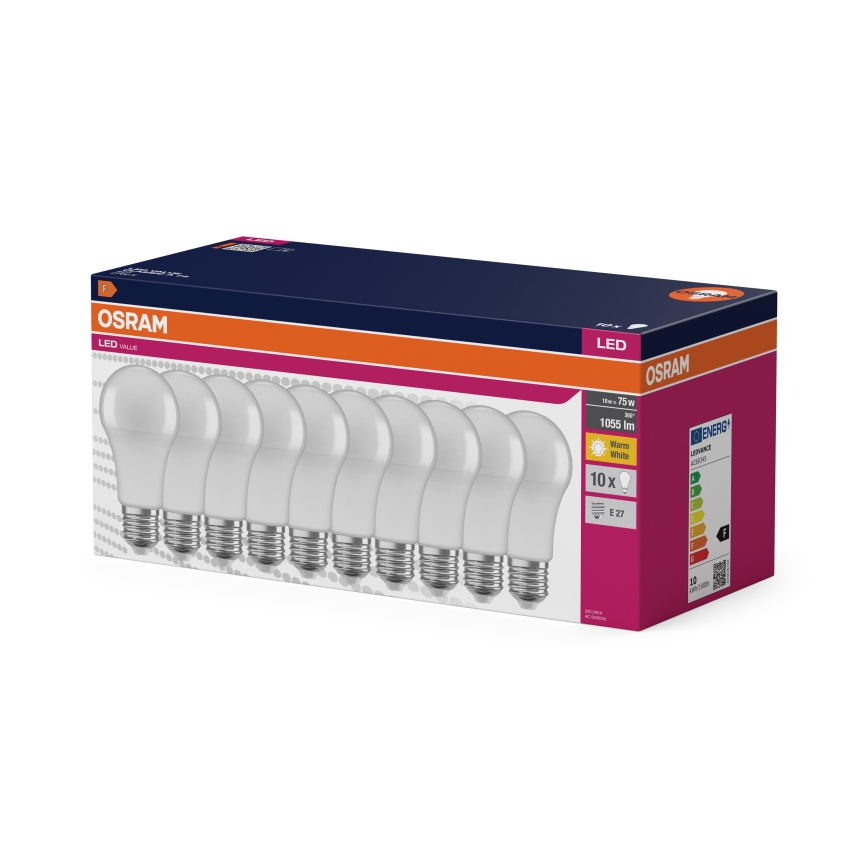Lot de 10 ampoules LED CLASSIC A75 E27/10W/230V 2700K - Osram