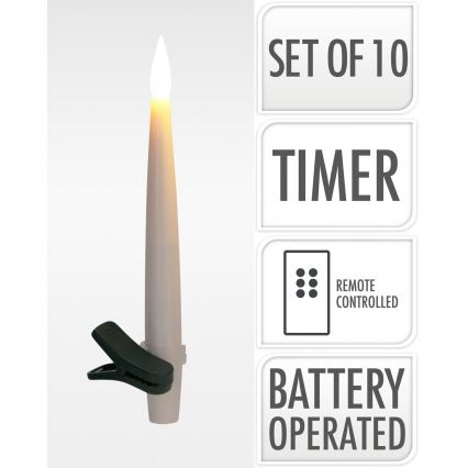 Lot de 10 bougies LED dimmables pour décoration de Noël, 15 cm, blanc chaud, alimentées par 1 pile AAA + télécommande