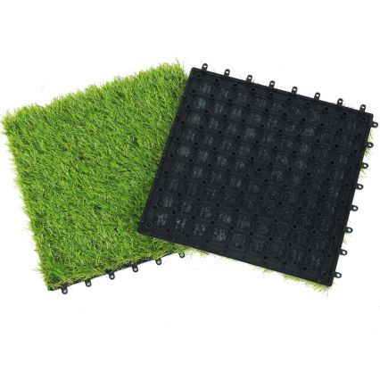 Lot de 11 dalles de gazon synthétique 30x30 cm, hauteur 20 mm, vert