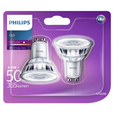 Lot de 2 Ampoule LED Philips GU10/4.6W/230V 2700K